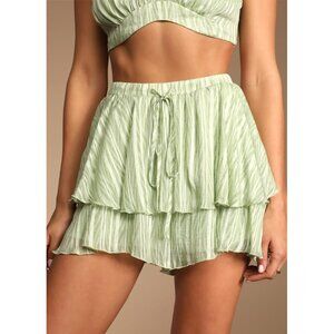 Lulus | Let's Text Light Green Striped Ruffled Mini Skort